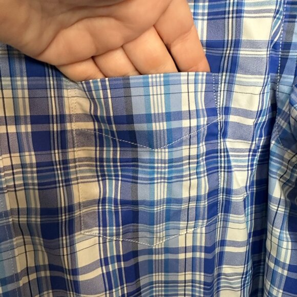 Untuckit Tramonti Shirt Men's Large Blue White Plaid Button Down Pocket - Picture 3 of 9